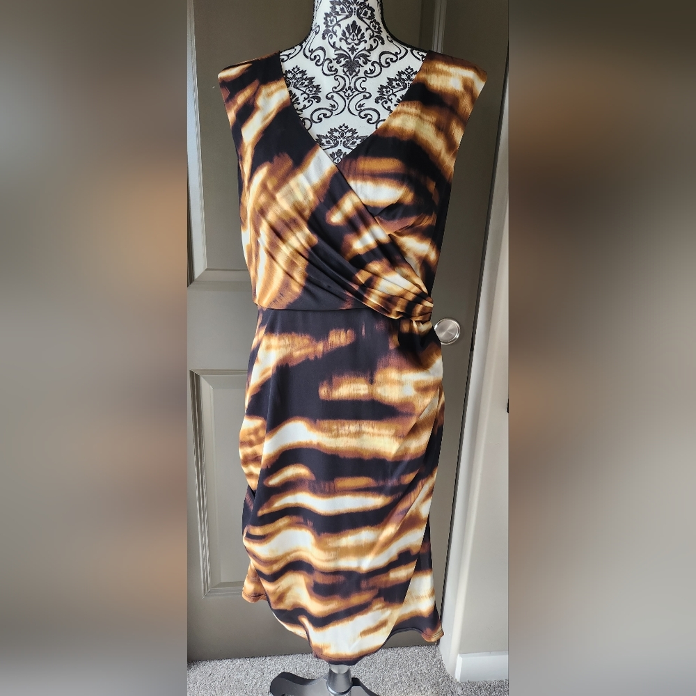 NWT - Ann Taylor Silk Dress, Size 12, Black, Brown, & Beige Print